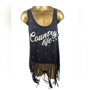 Shyanne NWOT Country Life Black and Red  Tank Top With Fringe Size Medium